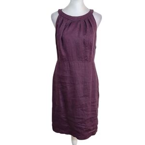 LOFT Plum Linen Sheath Dress Size 6 Wedding Guest Dress